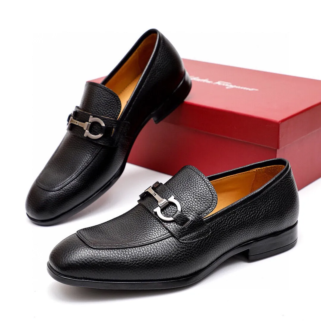 Men's Men's Shoes 💰540 💐[Ferragamo/Ferragamo] New 🐲Ferragamo* Ferragamo classic formal leather shoes! It uses imported first-layer pebbled cowhide leather upper + luxurious hardware buckle, and the inner first-layer comfortable cowhide leather lining! Original rubber outsole! Code number 38-44 (45🉑️customized)